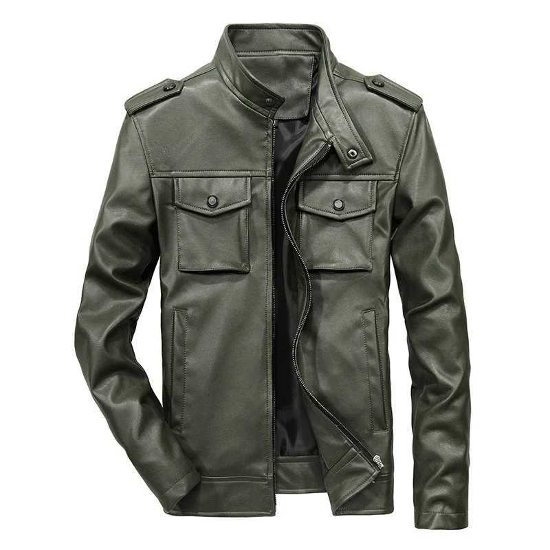 Mens Leather Jacket Stand Collar Trend Spring and Autumn New Leather Jacket Handsome Motorcycle Suit Youth Oversized JacketX240913