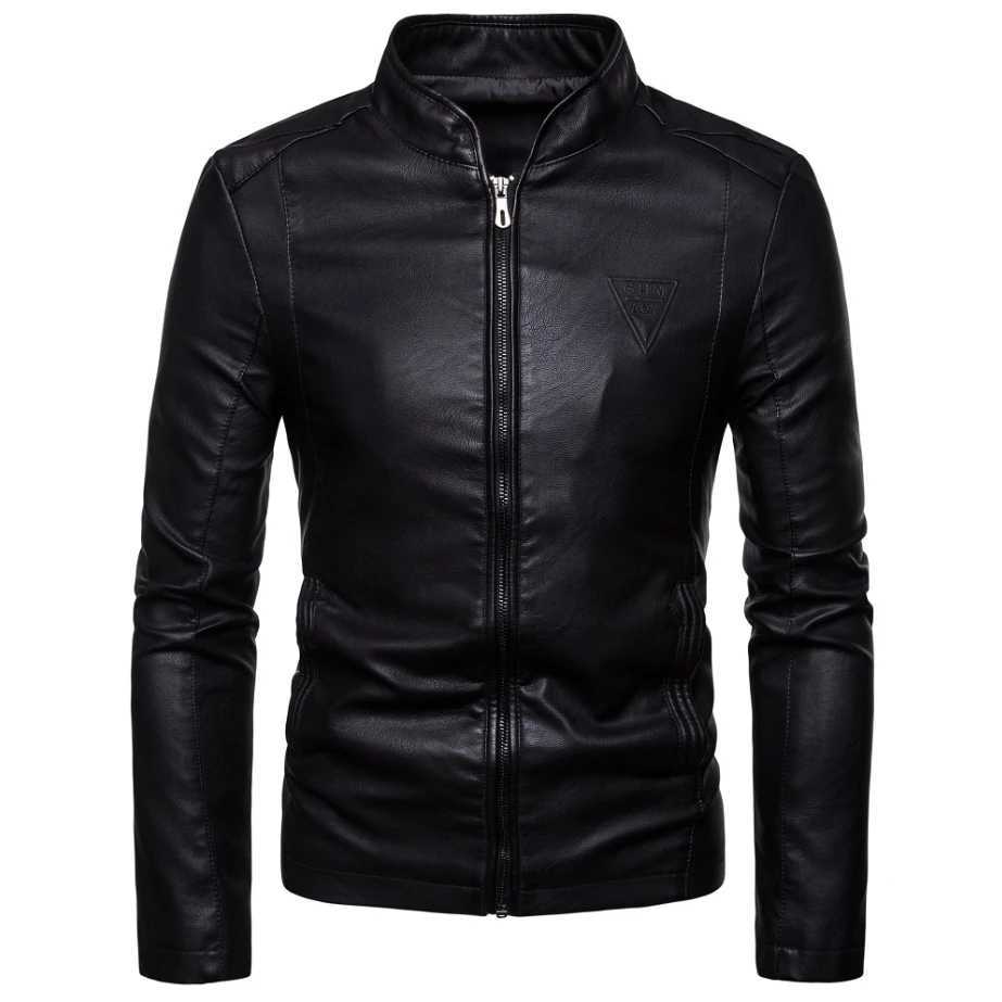 Mens Jackets Mens Faux Leather Jacket Classic Stand Collar Motorcycle Coat Slim Fit with Full Zip Long Sleeve Winter OutdoorX240913