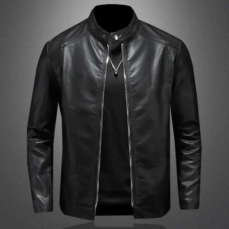 New Arrival Mens Leather Jacket Korean Fashion Mens Motorcycle Jackets Black Outwear Mens Leather Coat Male ClothingX240913