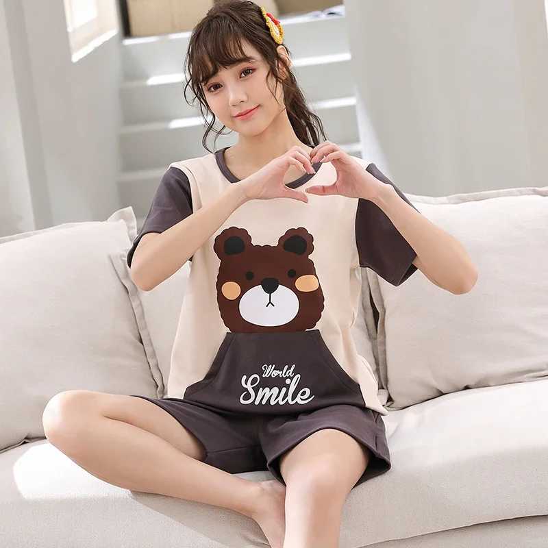 Summer New Knitted Cotton Couple Cartoon Mens Pyjamas Red Pajamas Set Casual Male Sleepwear Pyjamas Night Pijamas 4XL Homewear Y240913