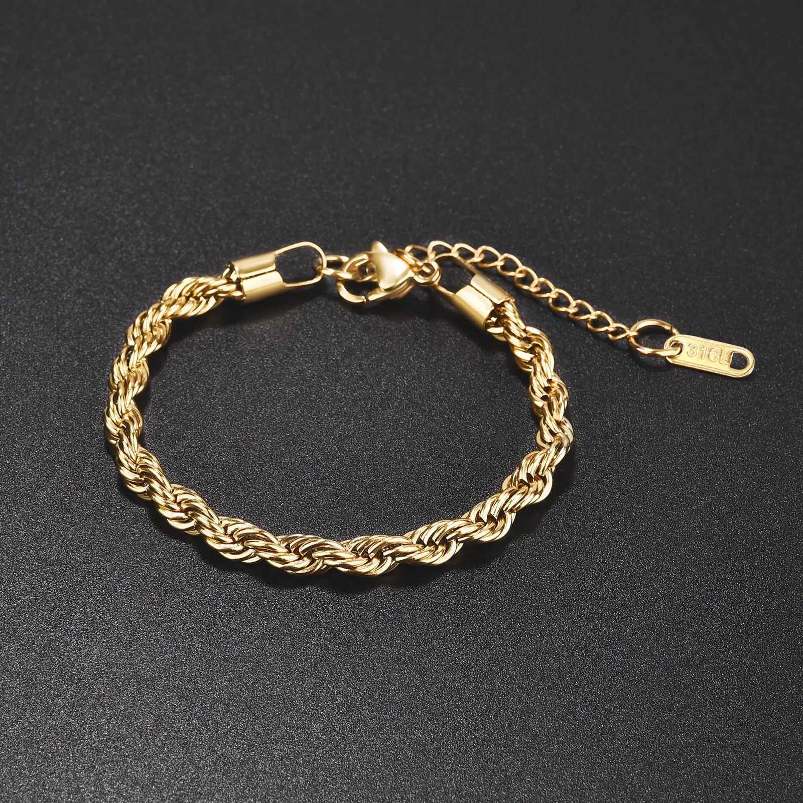 2023 Stainless Steel Twisted Rope Chain Bracelets for Women Men Gold Color Sliver Color Fashion Punk Bangle Length AdjustableX240913
