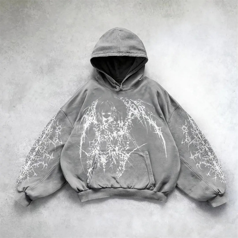 goth streetwear sweatshirt hoodie demon girl print harajuku y2k tops oversized goth hoodies women couples gothic clothes 240814