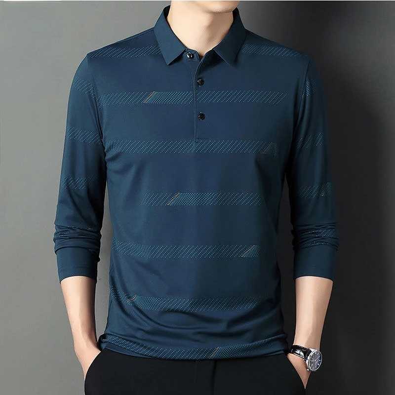 Fashion Men Long Sleeve Cotton Stripe Polo Shirts Spring Autumn New Korean Casual Male Clothes Lapel Loose Streetwear Tops 2023X240912
