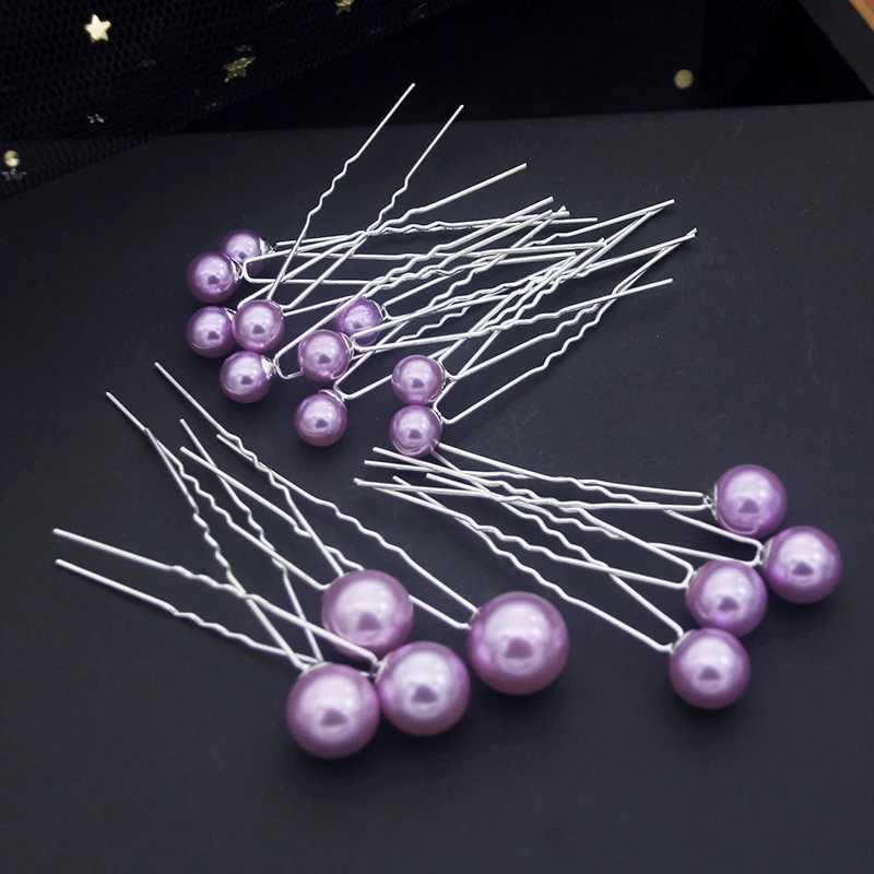 Fashion U-shaped Pin Pink Barrette Clip Hairpins Purple Pearl Bridal Tiara Hair Accessories Wedding Hairstyle Design ToolsX240913
