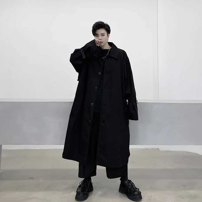 Hairstylist windbreaker mens Korean fashion mid long cool off the knee coat British style autumn ins couple coat Y240913
