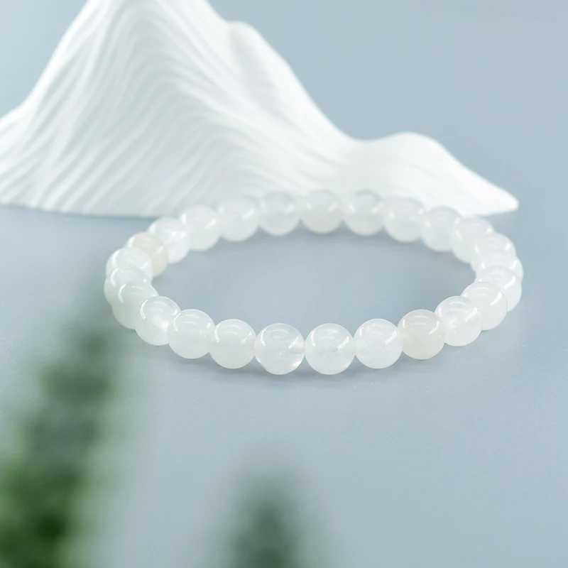 Authentic natural white jade bead bracelet womens round jade bracelet stone elastic bracelet purifying soul yoga meditation jewelry W240913