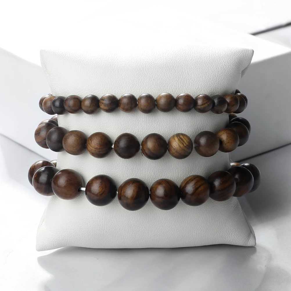 6/8/10mm Buddhist Handmade Wooden Bead Weaving Prayer Bracelet Black Redwood Round Bracelet Womens Jewelry Meditation W240913