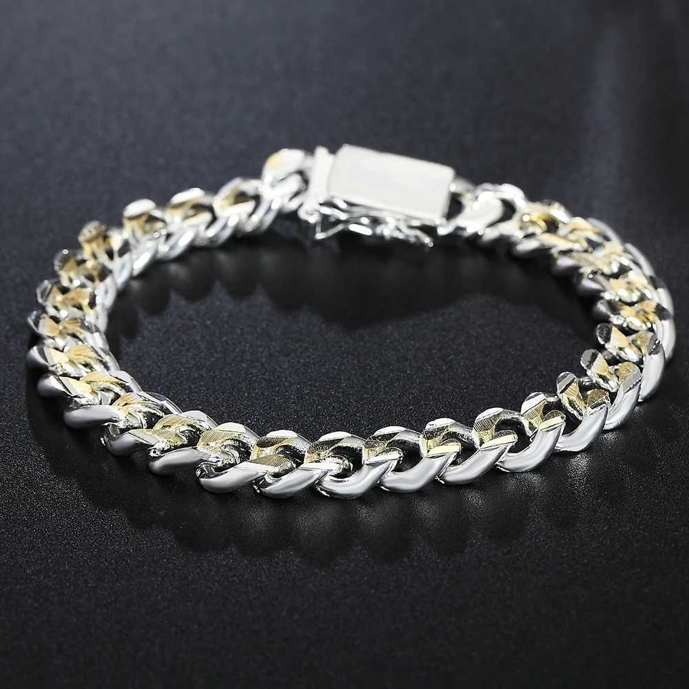 New High-end Womens Mens Fine S925 Sterling Silver Bracelet Fashion Jewelry Gift Mens 10MM Square Beautiful GemX240913