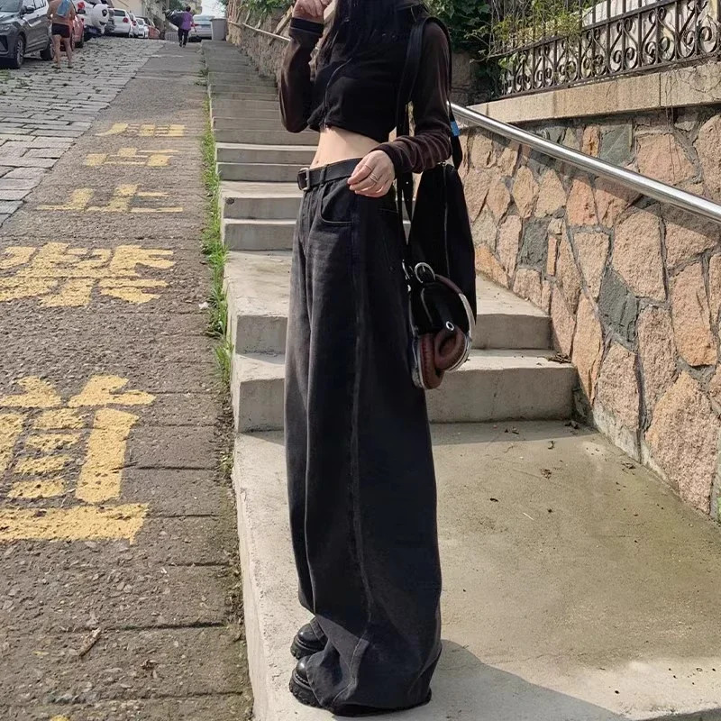 Black Jeans woman korean style trousers pants wide leg streetwear women baggy high waisted jeans