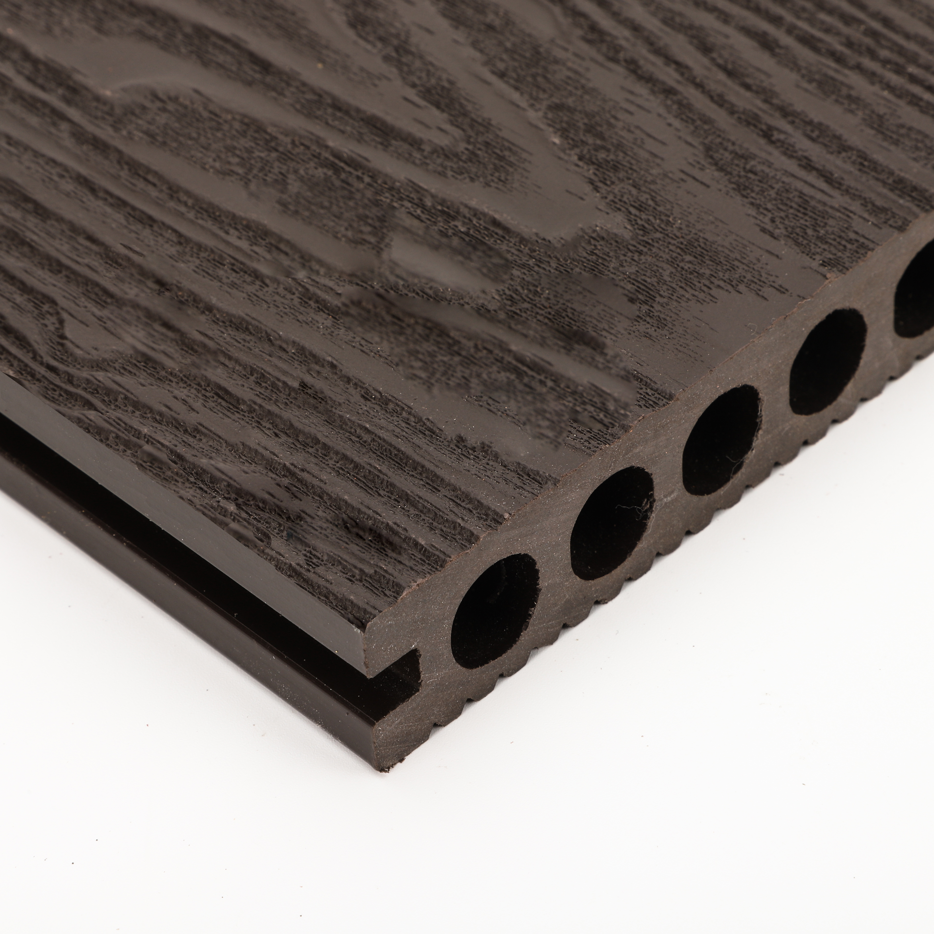 Hot outdoor waterproof 3D embossed square hole wood grain wood plastic black floor