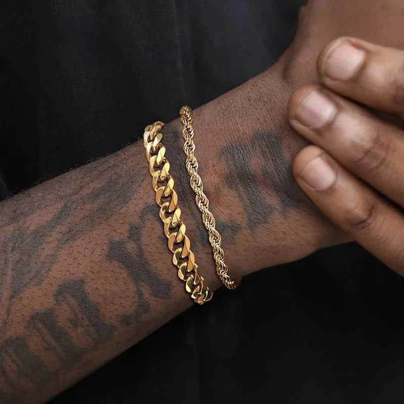 1/2/3pcs Set Chain Bracelets for Men BoysStainless Steel Cuban Rope Chain WristbandLength Adjustable Jewelry Gift for HimX240913