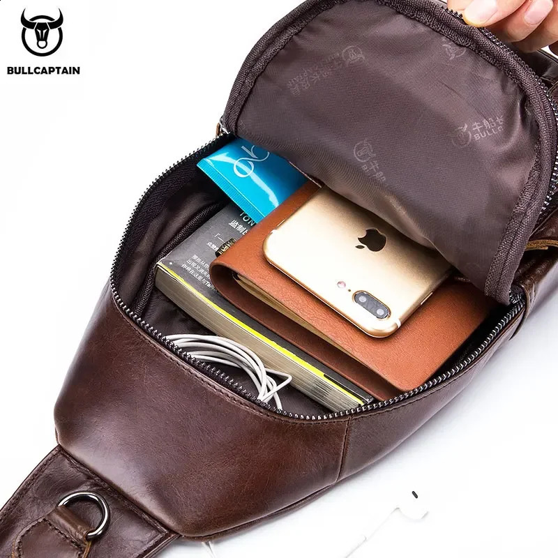 Bullcaptain Mens Leather Casual Cross Bag Mens Leather Luggage Fashion Adventure Bag Can Hold 7.9-inch IPai 240907