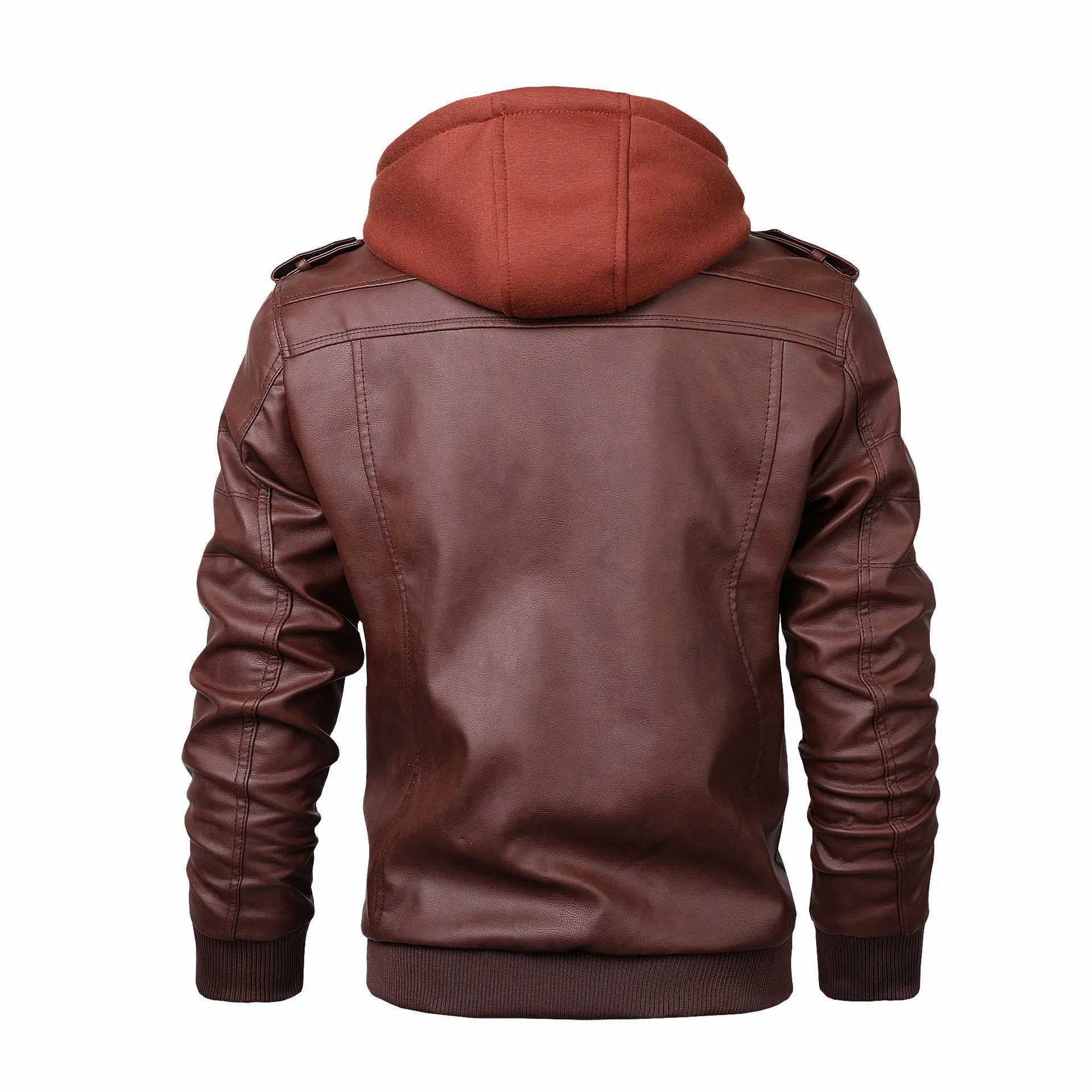 Men Hooded Leather Jackets Camouflage Casual Leather Coats New Male Street Wear Motorcycle Leather Jackets Hat Detachable 4XLX240913