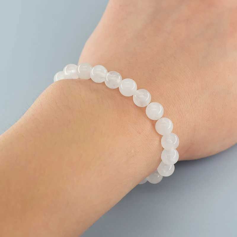 Authentic natural white jade bead bracelet womens round jade bracelet stone elastic bracelet purifying soul yoga meditation jewelry W240913