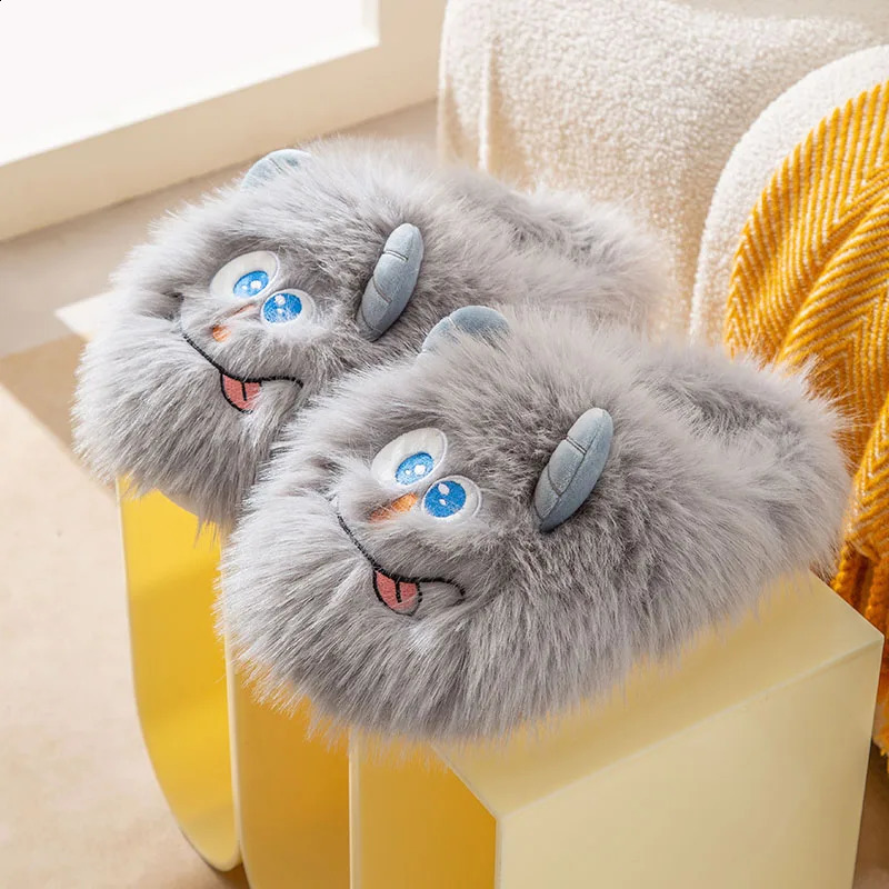 2024 fashion cotton slippers winter plush cute dog home indoor platform soled warm shoes non-slip couple fluff slippers 240910