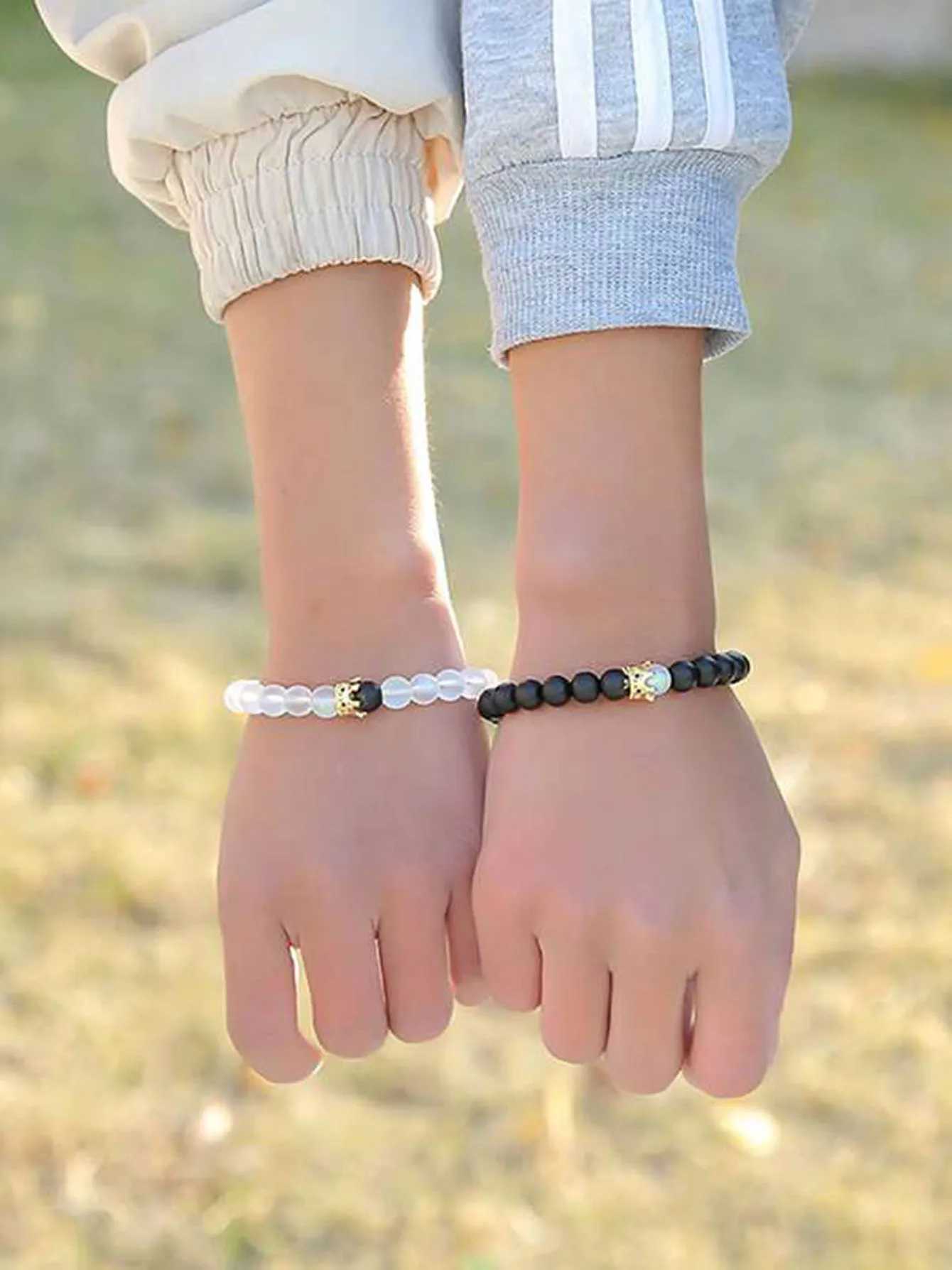 2 pieces/set of natural stone dumbbell bead bracelets black bead fitness bracelets suitable for daily life prayer bracelets mens jewelry bracelets W24