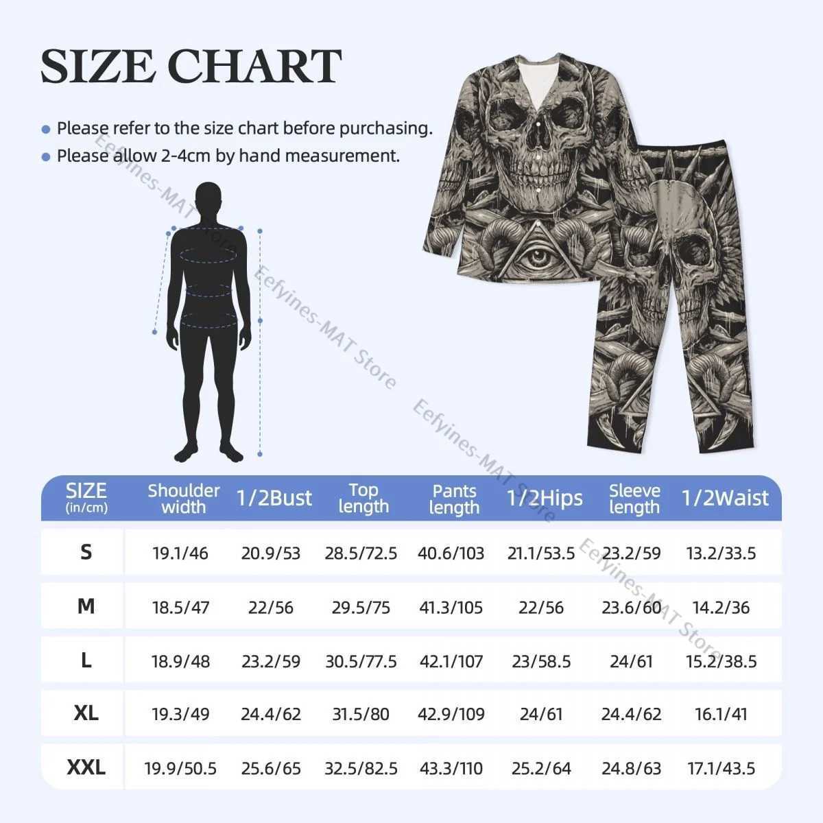Mens Pajamas Sets Home Suits Heavy Metal Inspired Skull Sleepwear Loose Homewear Long-sleeved Casual Sets Y240913