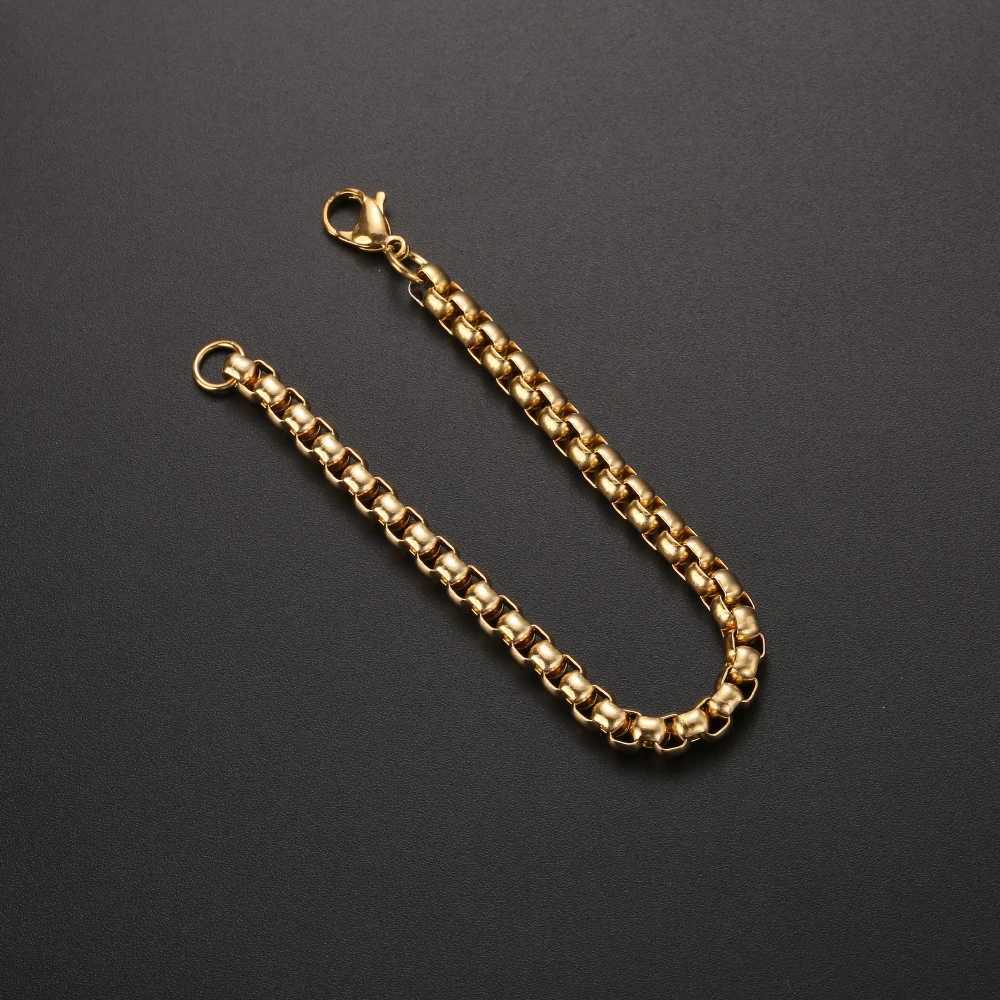 Wholesale Price 6MM Stainless Steel Plated Gold Black Square Pearl Chain Bracelet Fashion Jewelry For Men and Women 18/20cmX240913