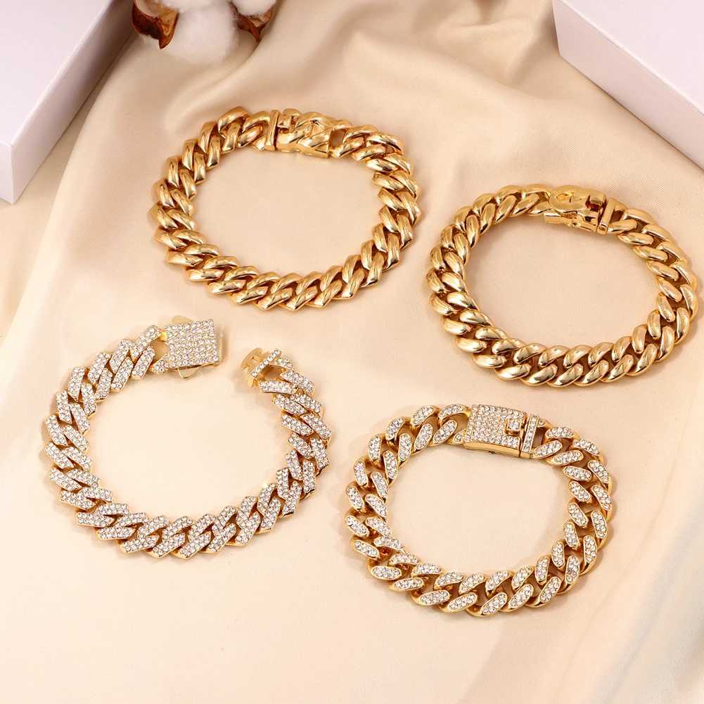 1Pcs Prong Miami Cuban Chain Bracelet Men Women Iced Out Rhinestone Paved Bracelets Hiphop Chain Jewelry Wholesale GiftX240913