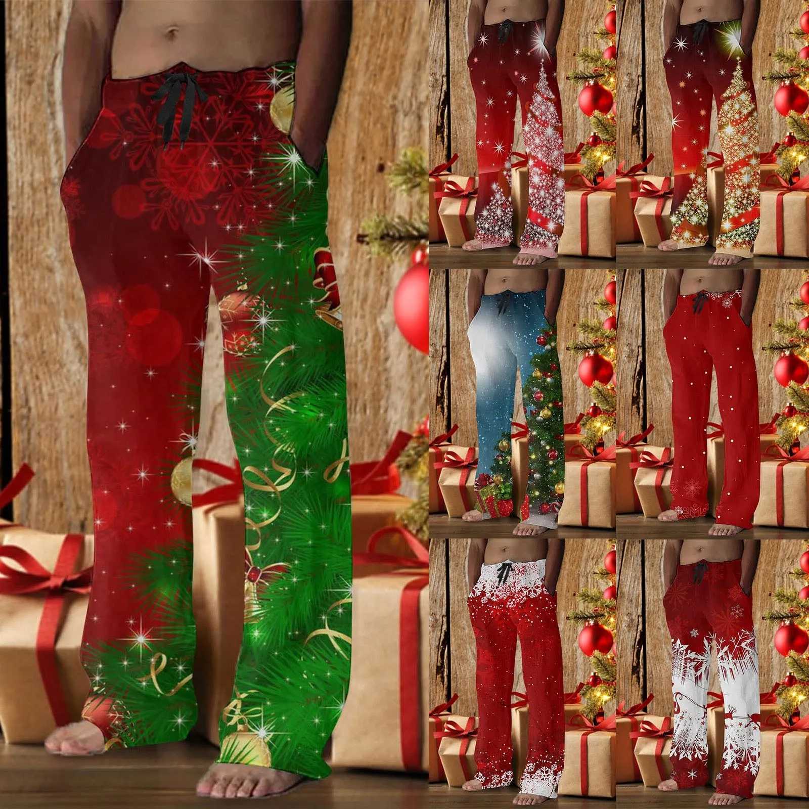 MenS Christmas Tree Printed Pajamas Home Pants With Drawstring 21x Pajama Pants Men Big And Tall Men Pajama Set Big Slipper Y240913