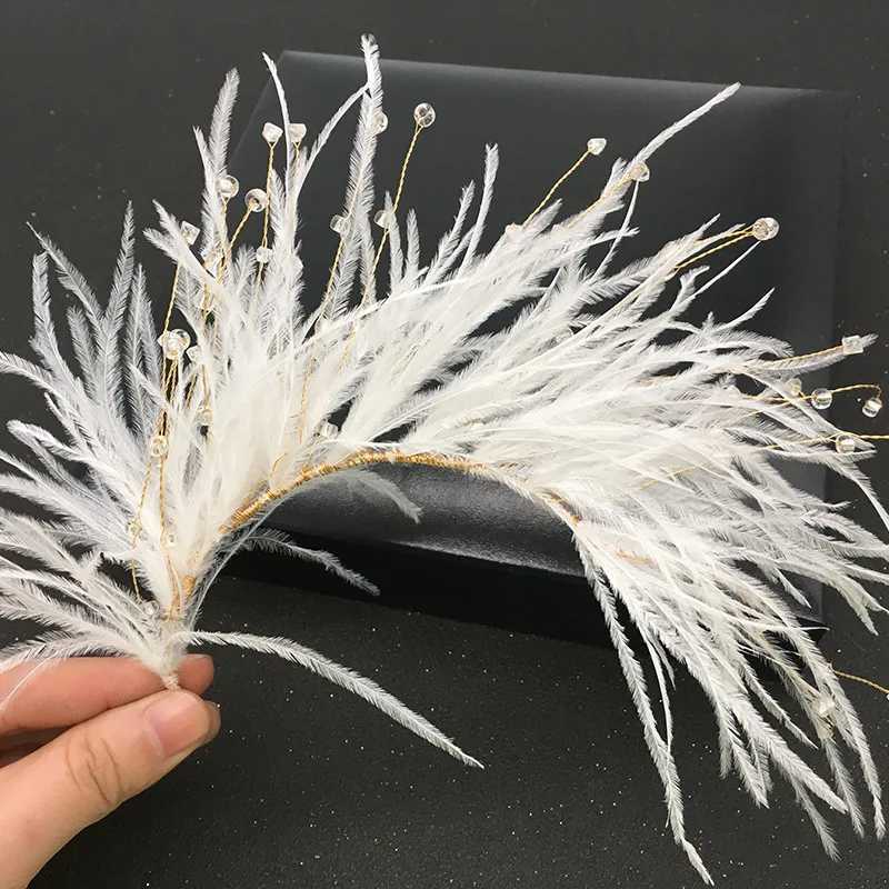 Artificial Feather Hairband Tiaras For Women Crystal Bead Headband Hair Hoop Elegant Wedding Hair Accessories Prom Girls JewelryX240913