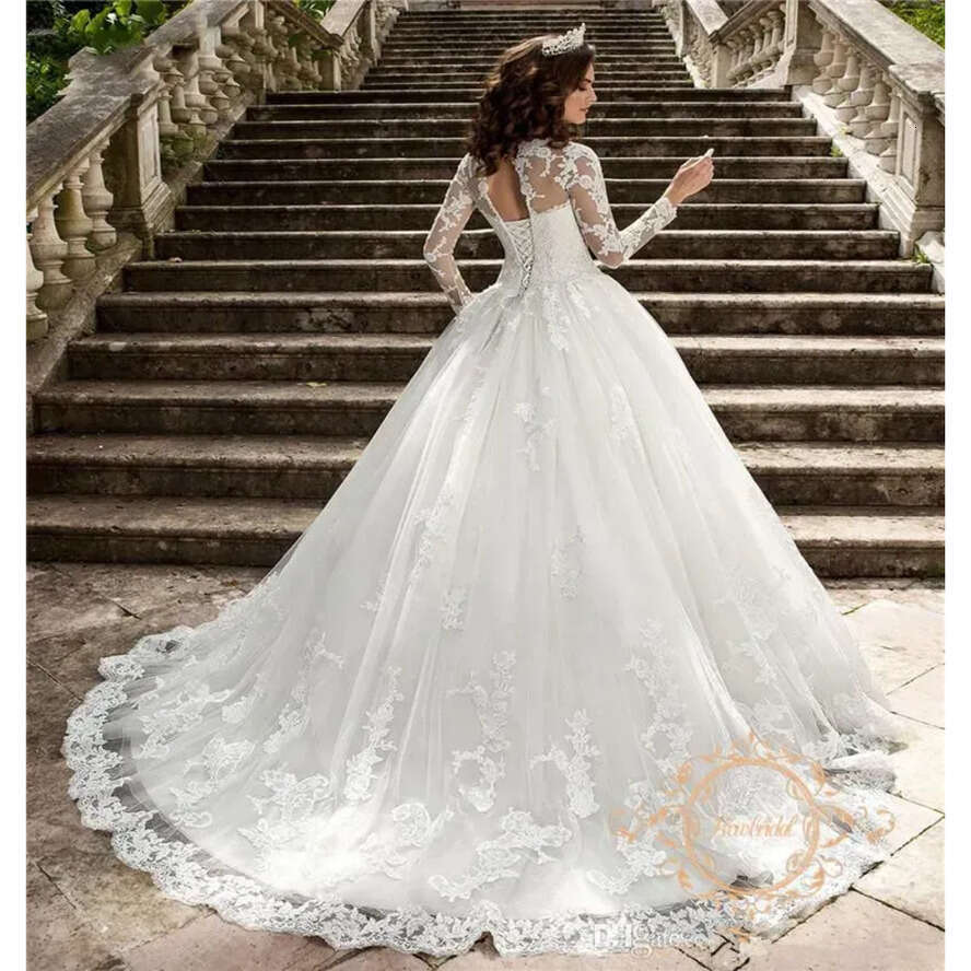 A E Lace Ful Dresses Sheer Long Sleeves Tulle Appliques Bridal Wedding Gowns With Corset Back Robes Bc18321 ppliques
