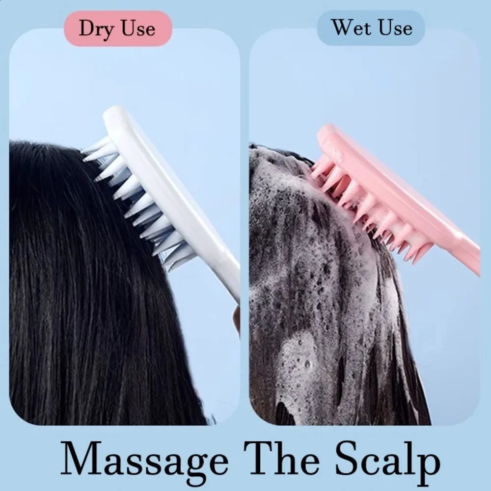 Silicone Shampoo Brush Scalp Massage Head Washing Comb Long Handle Hair Massager Bath Body Scrubber Accessories 240911