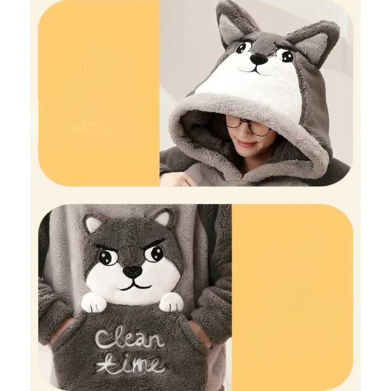 Autumn Winter Homewear Coral Fleece Men Pajamas Thick Fur Flannel Cartoon Male Loungewear Sets Plus-size Loungewear Suit Pyjamas Y240913