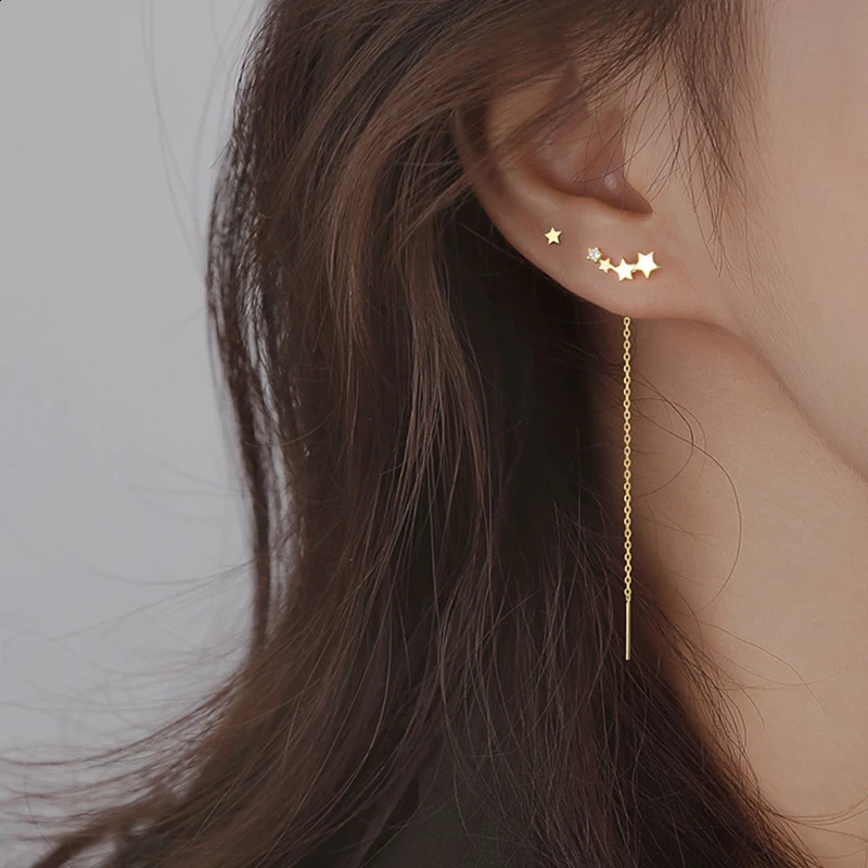 JWER Trend Long Wire Tassel Thread Chain Climb Star Heart Beads Pendants Drop Earrings Straight Hanging Earings Jewelry 240906