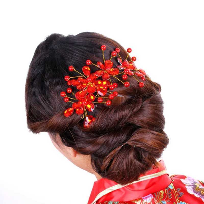 Womens Red Flower Wedding Bridal Party Accessary Handmade Hair Pin Clip JewelryX240913