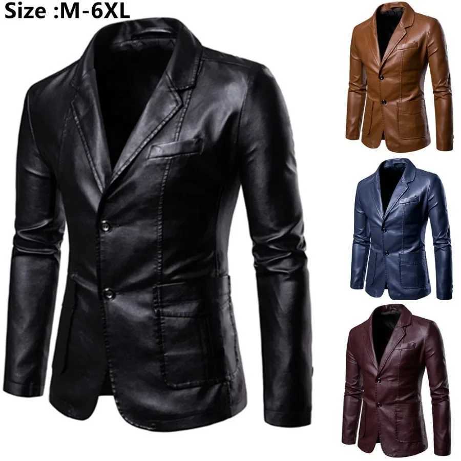 2024 Mens Leather Suits Jackets Blazers Slim Fashion Male PU Leather Overcoats Blazers Jackets Coats Oversized Leather JacketX240913
