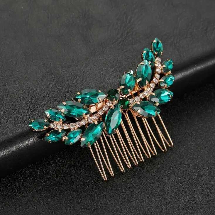 Hair Pins for Women Head Jewelry Wedding Hair Accessories Green Rhinestone Handmade Bridal Headwear Prom Bride HeadwearX240913