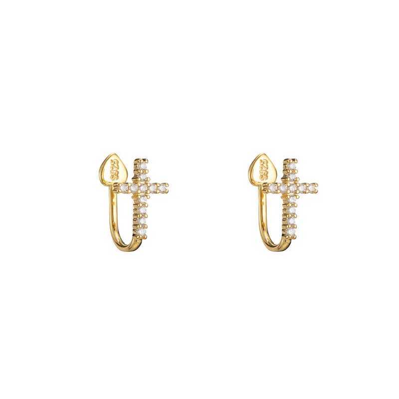 REETI 925 Sterling Silver Temperament Personality Cross Earrings For Women Silver Gold Earclip Jewelry Elegant GiftsX240913