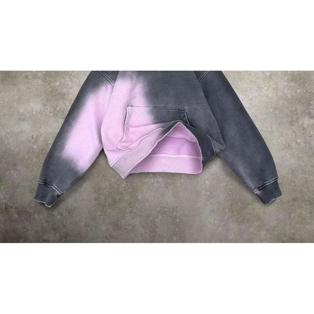 Spray dyed distressed patchwork hooded sweatshirt street retro green y2k fashion trend brand clothing loose couple hoodie