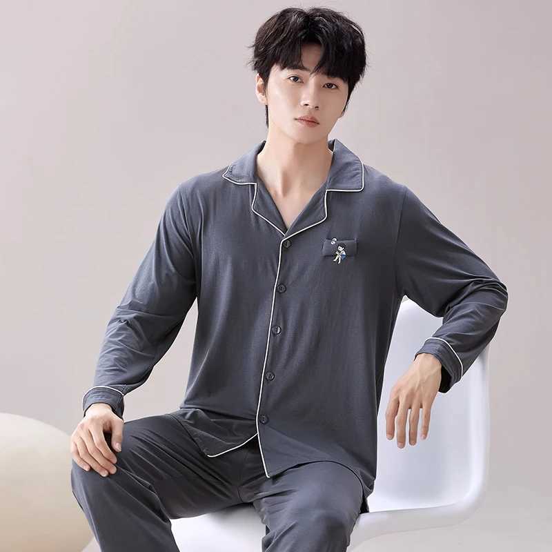 Winter Pajamas Set Men Button-Down Warm Pijamas Hombre Cotton Sleepwear Homeclothes PJ Blue Pyjama 2024 New Y240913