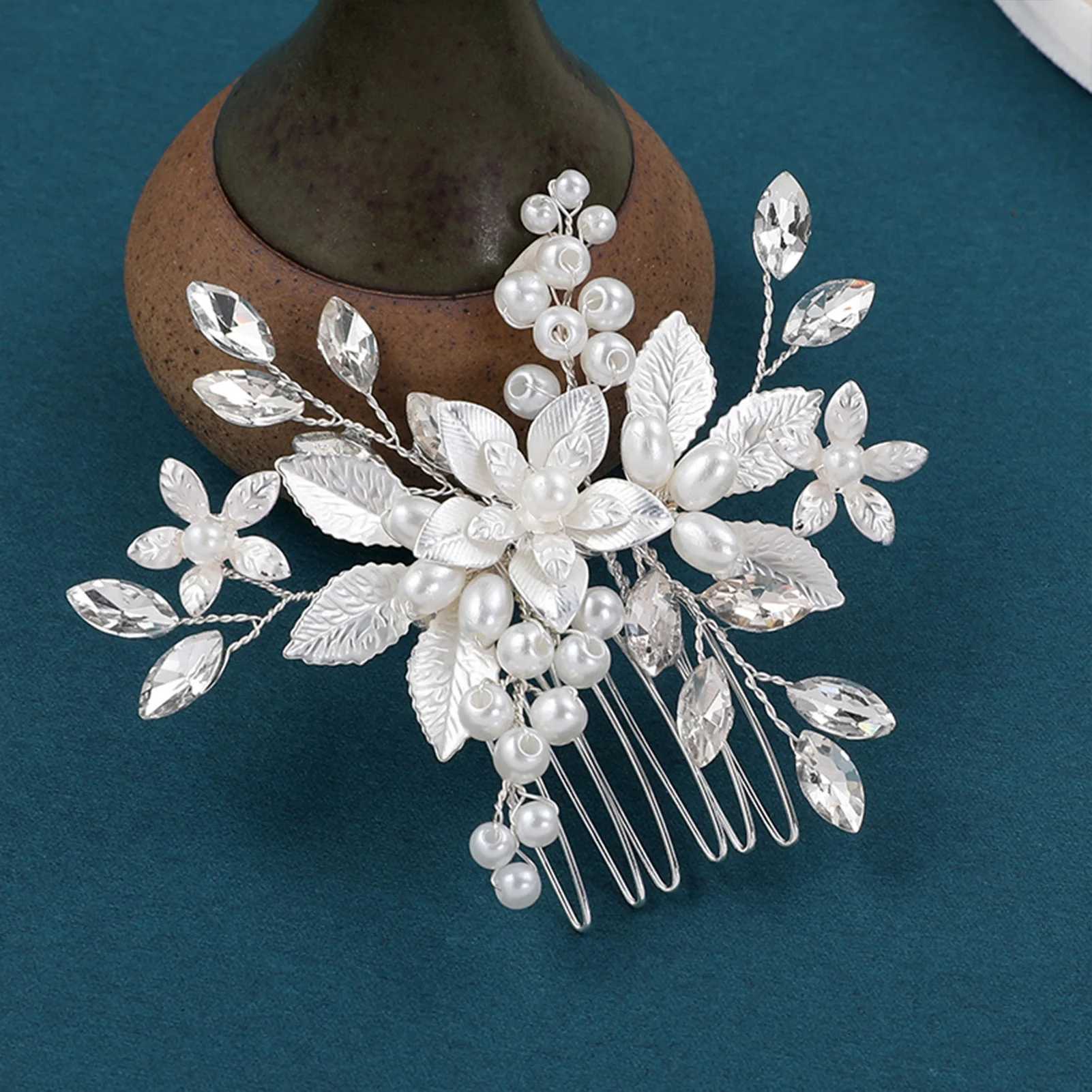 Pearls Hair Combs Wedding Flower Rhinestone Hair Clips Acrystal Sparkling Hair Grips For Women Bridal Barrettes Jewelry FashionX240913
