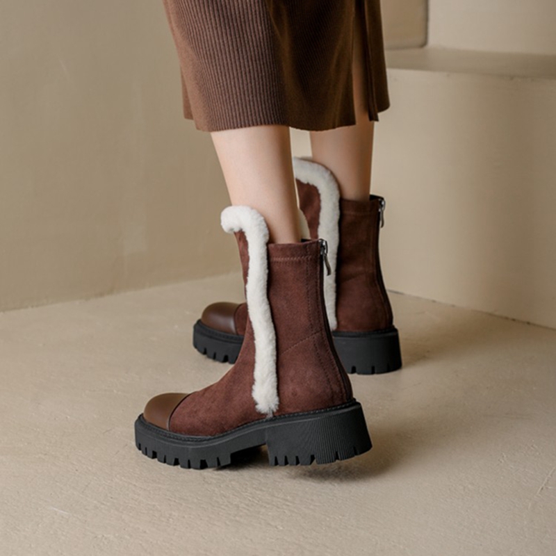 New Winter Women Shoes Suede Boots Women Round Toe Chunky Boots Thick Heel Shoes Designer Boots Solid 2021 Fashion Shoes Women