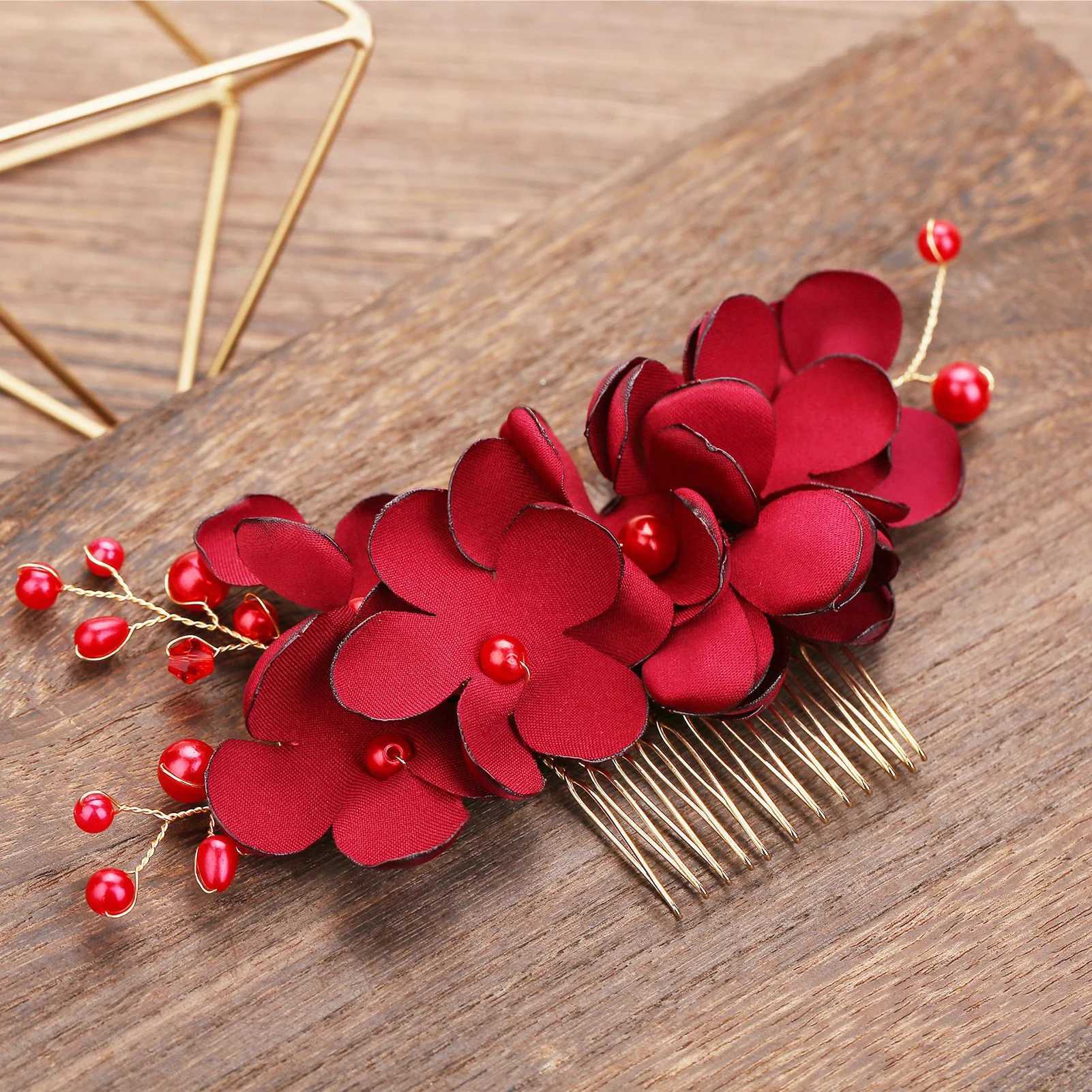 Bride Wedding Silk Flower Hair Combs Artificial Pearl Hairpins Clips Bridal Hair Accessories Boho Style Jewelry for Women GirlsX240913