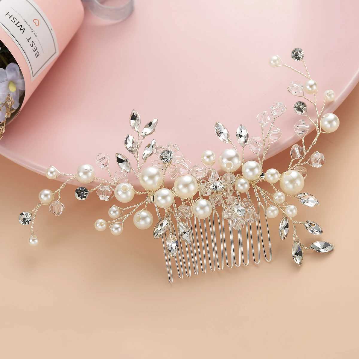 efily Popular New Pearl Hair Comb Handmade Beaded Crystal Headpiece Bridal Wedding Hair Accessories Headdresses For GirlFriendX240913