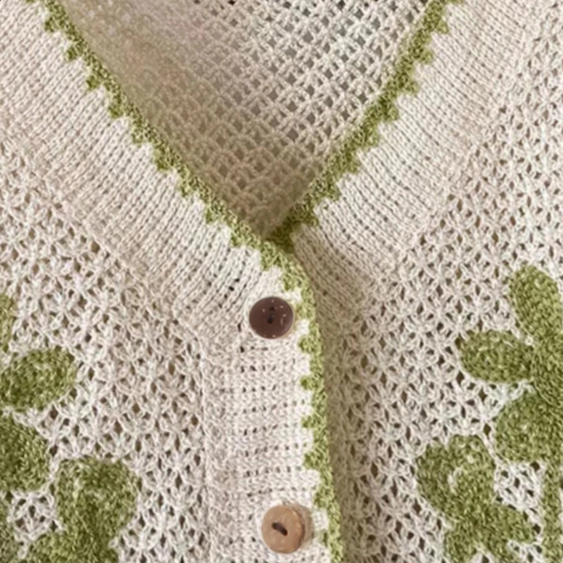 Women Casual VNeck Button Down Cropped Cardigan Puff Long Sleeve Elegant Embroidery Floral for JACKET Cover Up Blouse 240910