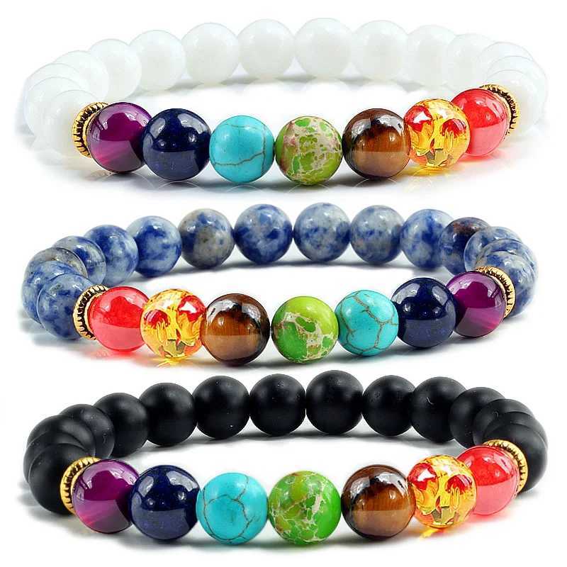 7 Chakra Treatment Bead Bracelet Natural Agate Lava Stone Tiger Eye Bracelet 8MM Womens Fashion Yoga Jewelry W240913