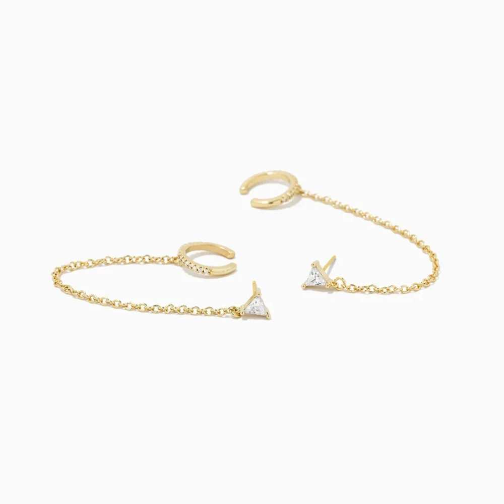 Aide 925 Sterling Silver Clear CZ Zircon Pave Ear Cuffs With Long Chain Tassel Triangle Crystal Piercing Studs For Women JewelryX240913