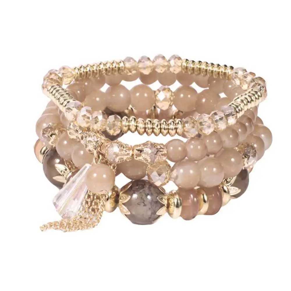 4-piece/set Bohemian artificial agate pearl tassel chain charm bead bracelet for womens jewelry W240913