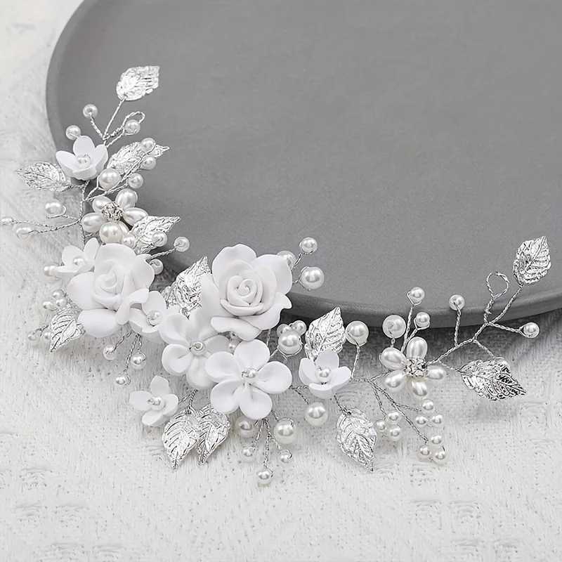 Ceramic Flower Hair Bands for Women Hair Wedding Accessories Bridesmaid Gifts Pearl Bridal Headband Elegant Wedding HeaddressX240913