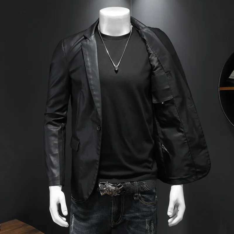 2023 New Trend Slim Fit Leather Coat Suit Mens Single Button Leather Coat Casual Small Suit Mens Korean Popular Jacket TrendX240913