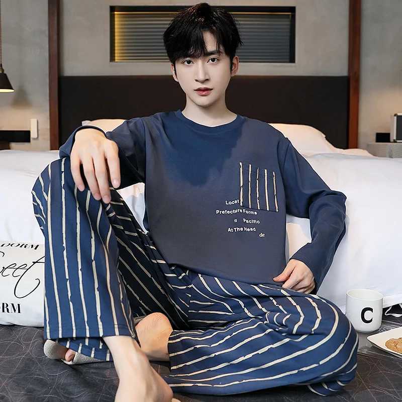 2 Sets of Mens Pajamas Homewear Boys Spring and Autumn Long-Sleeved Trousers Cotton Leisure Autumn and Winter Homewear Sets Y240913