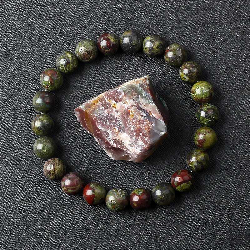 Natural Dragon Blood Stone Elastic Bracelet Womens Charm Dinosaur Jasper Beads Treatment Jewelry Yoga Meditation Bracelet Gift W240913