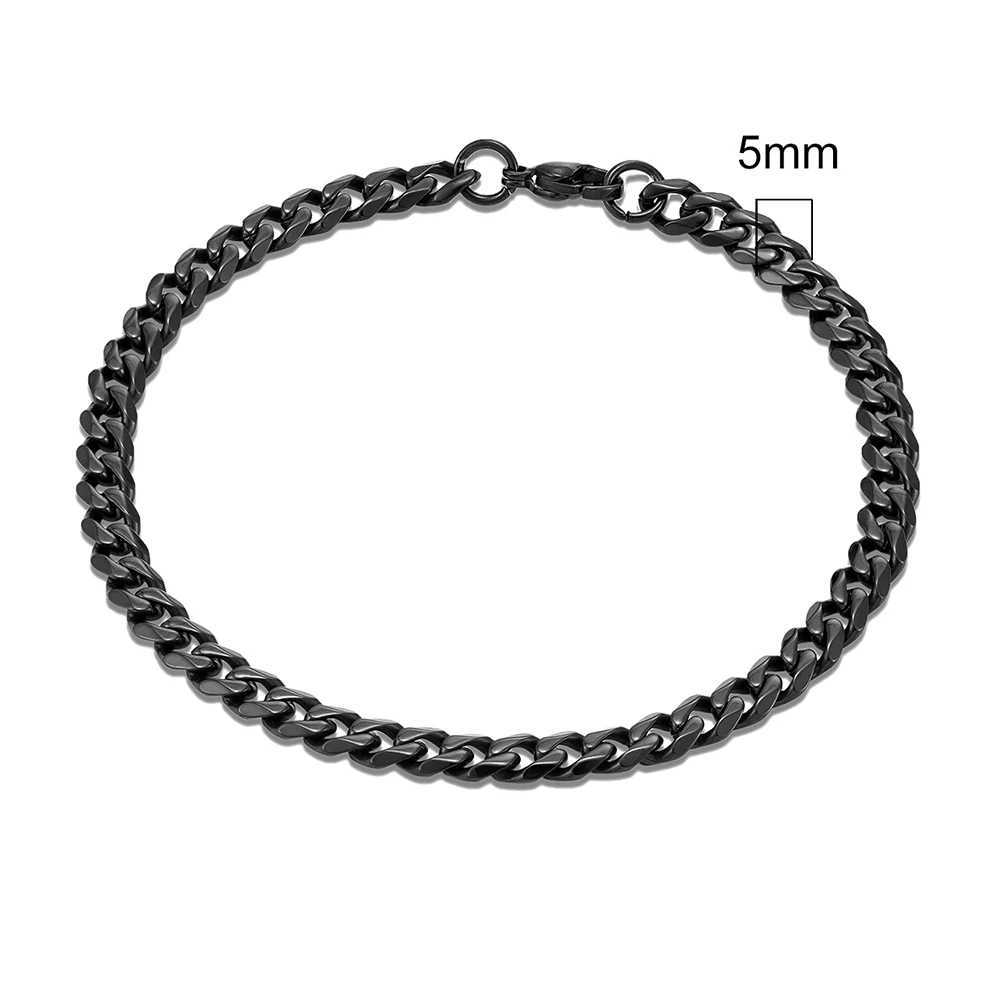 MKENDN Punk Men 3-11mm Stainless Steel Black Dainty Curb Cuban Link Chain Bracelets for Women Unisex Solid Jewelry GiftsX240913