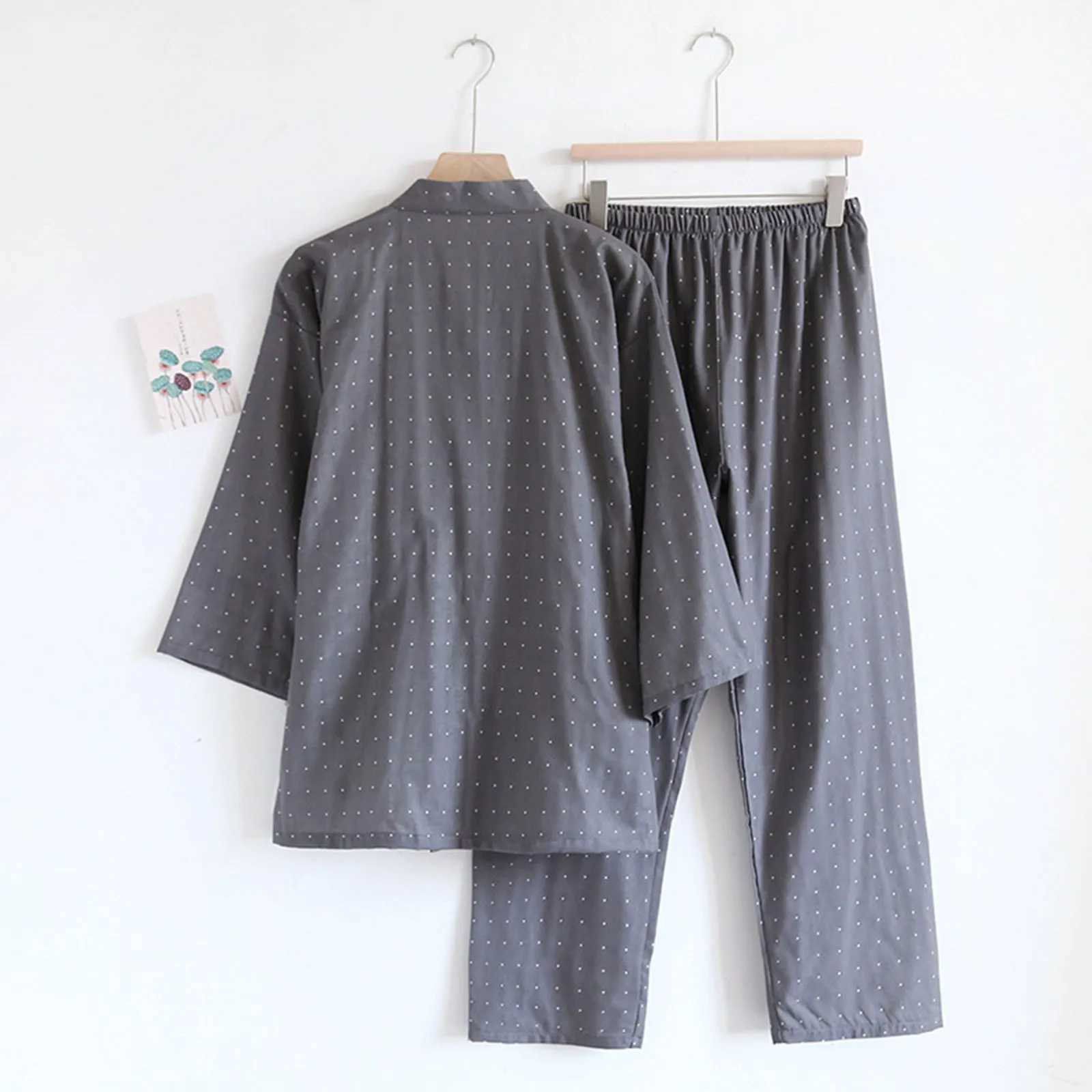 MenS Japanese Kimono Pajamas Loose Loungewear Set Bottoms Home Wear Pajamas Suirt For Man Fall Winter Y240913