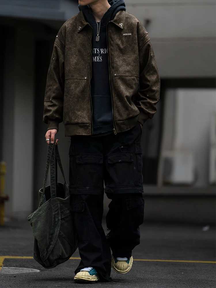 Plus Size American Vintage Motorcycle Jacket Mens Clothing Spring Autumn High Quality Loose Coat Fashion Leather Jacket MaleX240913